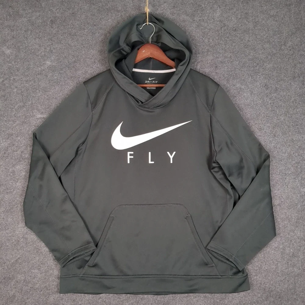 Nike Dri-FIT Fly Mens XL Dark Gray Pullover Hoodie Graphic Swoosh Sweatshirt